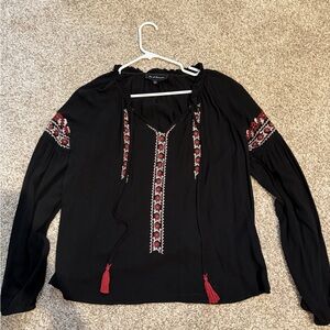 Lucky Brand Black Blouse with Red Embroidery